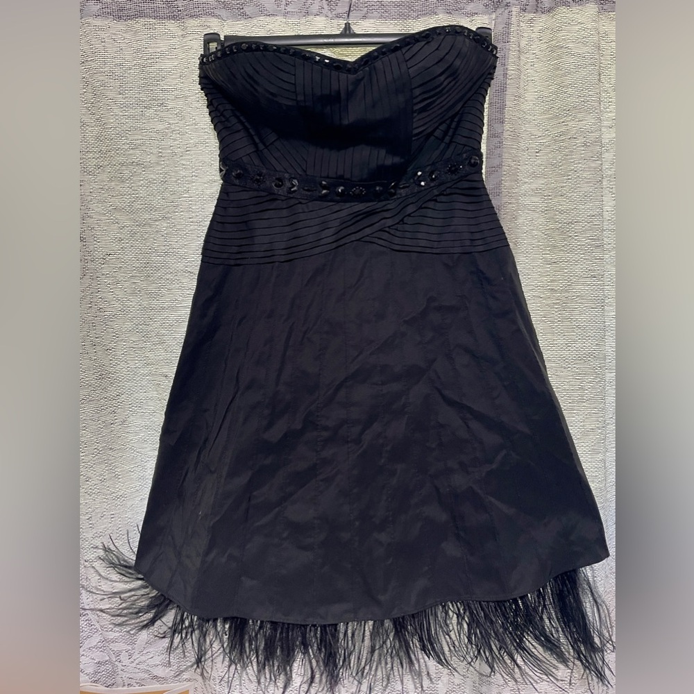 BCBGMaxazria cocktail dress with feather hem